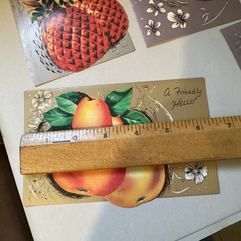 8 Vintage Fruit Fancy Greeting Cards with Recipes Birthday Get Well USA MCM